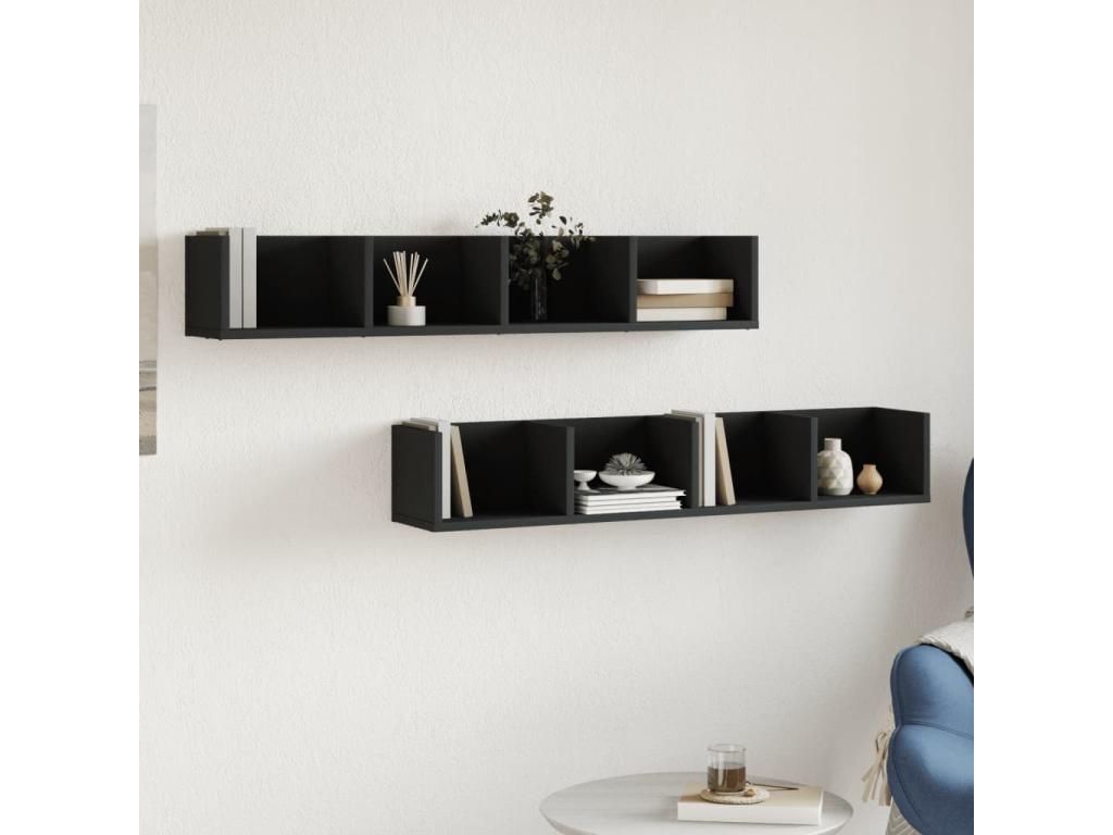 Armoires murales 2 pcs noir 99x18x16.5 bois d'ingénierie 55256OKME