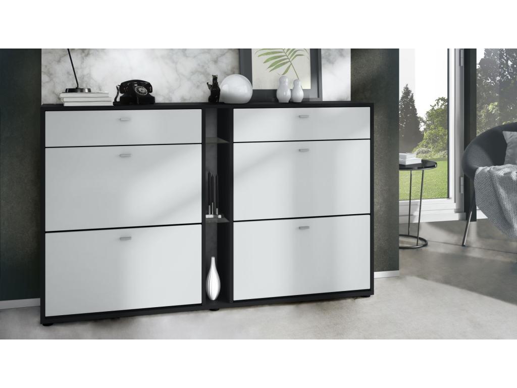 Meuble à Chaussures Noir Et Blanc Mat lxhxp 155.5x95x28 LED Bleu 44508DFQH