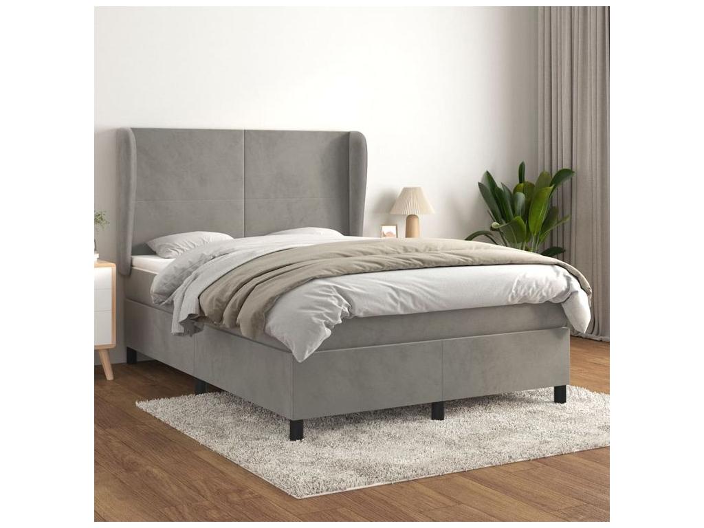 Sommier à Calmetop de lit et matelas Gris clair 140x190 Velours 76157VSMP