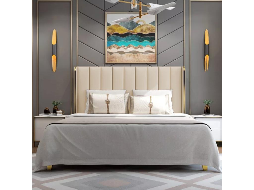 Lit Design Contour Or Avec Sommier Calmetop - Couleurs - Pu Beige Tailles - 160x200 68219DWDC