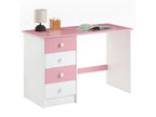 Bureau Nidchicshop pour enfant ou adulte multi rangements avec 4 tiroirs en pin massif lasuré blanc et rose 84284UGQK