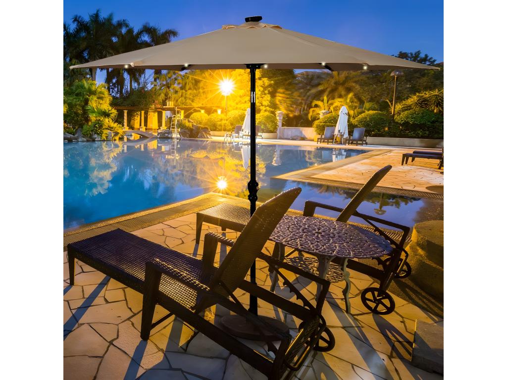 Parasol de Jardin/Parasol Déporté et Inclinable de Jardin Dia 270 CM avec 16 LED Beige 16669EPNU