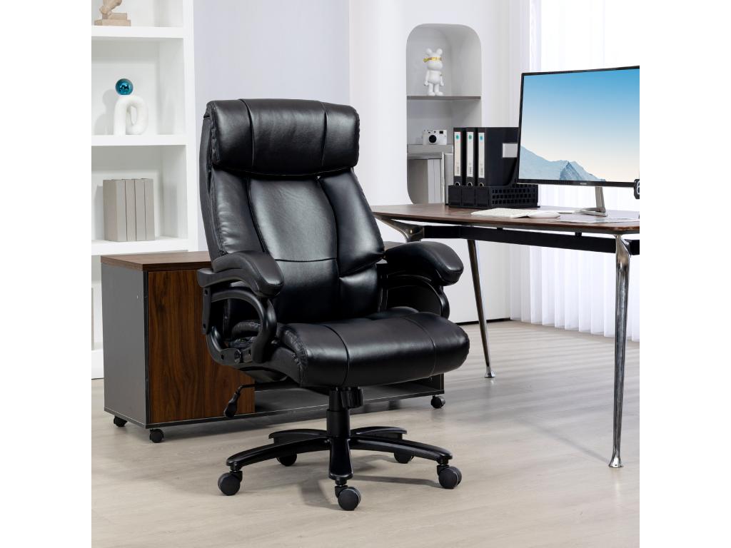 Chaise de bureau direction massant chauffant réglable ergonomique revêtement synthétique noir 10740IYLR