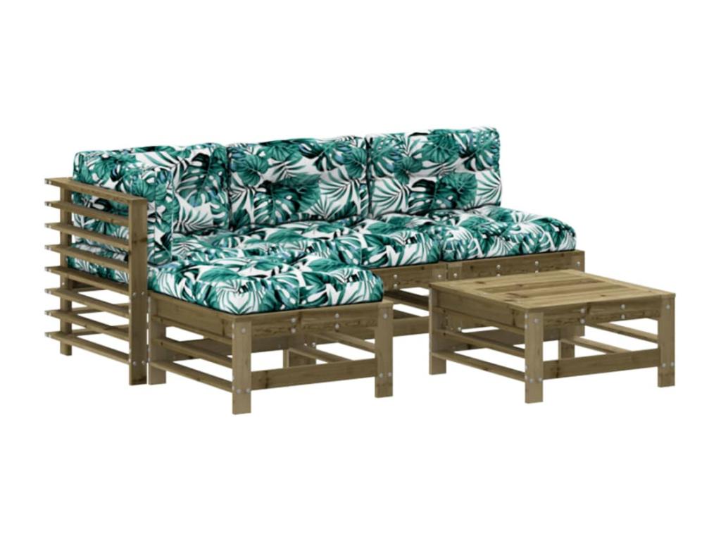 Salon de jardin 5 pcs avec coussins bois de pin imprégné 65443JEAN