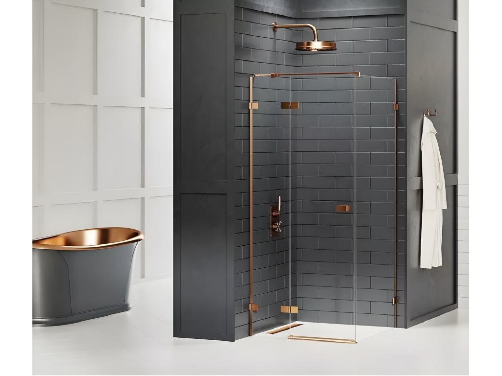 Cabine de douche cuivre brossé 90x110cm pivotante gauche Artvivrestore COPPER BRUSHED accès de face 04407WLQG