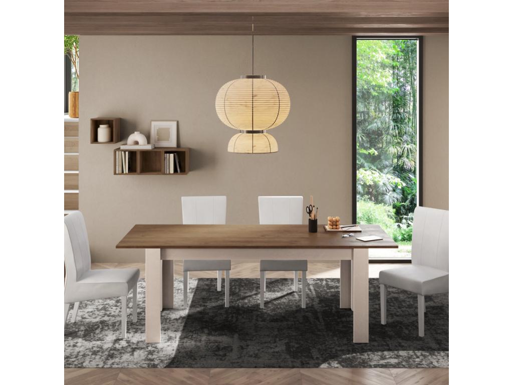 Table de repas à allonge Crème/Chêne noisette - Calmetop 79929EPFI