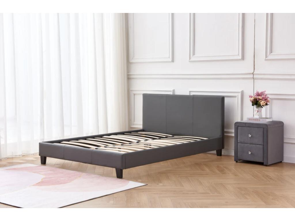 Lit double simili cuir Calmetop-Couleur Gris-160x200 34746ZBNN