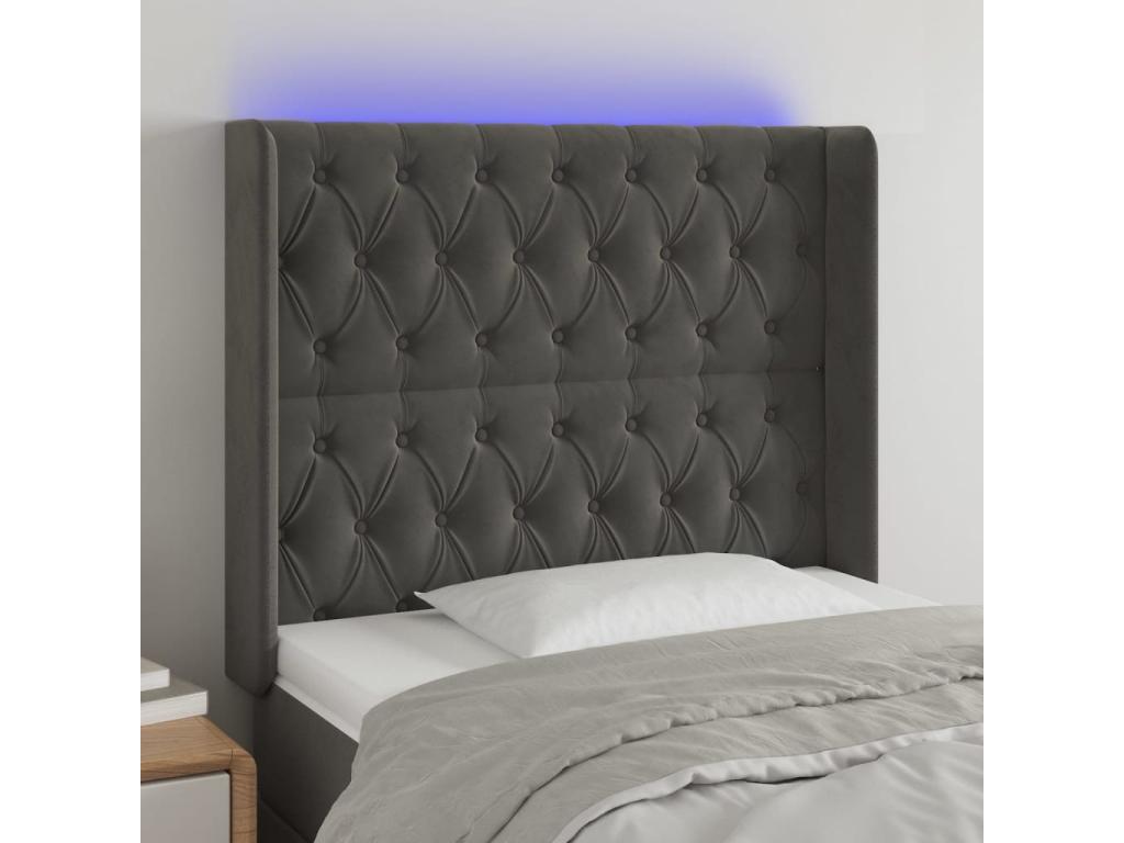 Tête de lit à LED Gris foncé 103x16x118/128 cm Velours 42326QUSZ