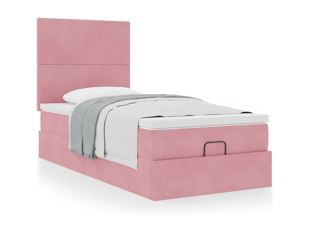 Cadre de lit pouf avec matelas rose 80x200 cm velours 69208WIKI