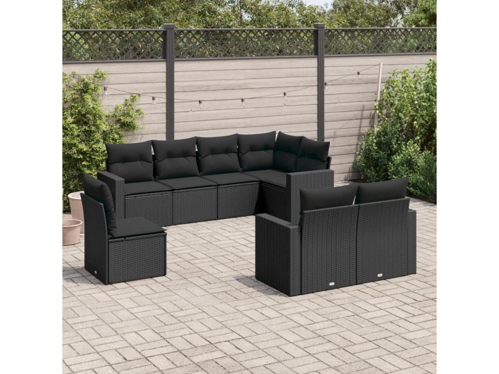Salon de jardin 8 pcs avec coussins noir résine tressée 32202QHSC