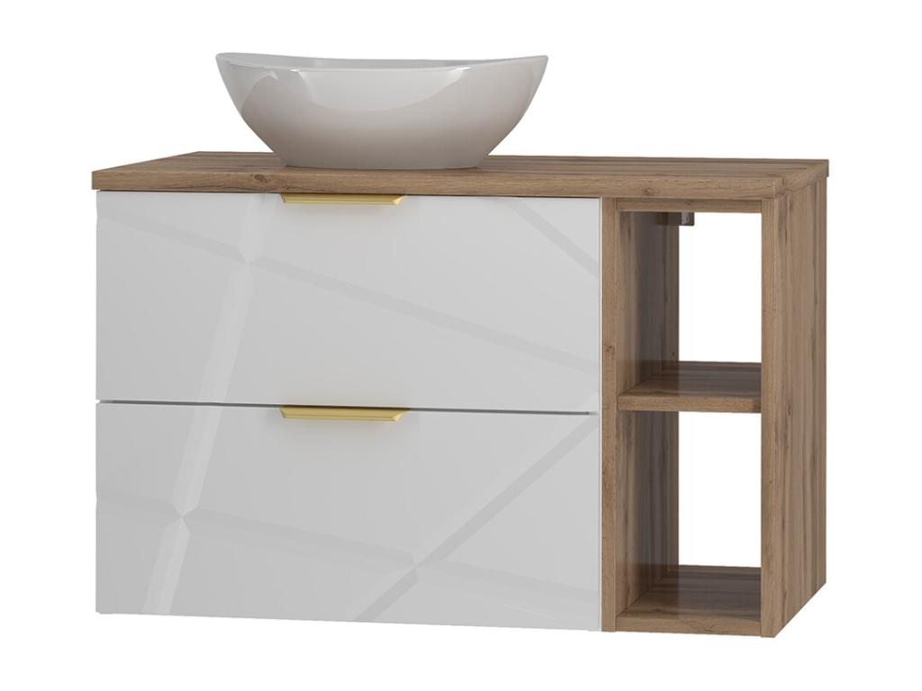 Meuble simple vasque 80cm 2 niches Calmetop Blanc et Bois 31027AHHO