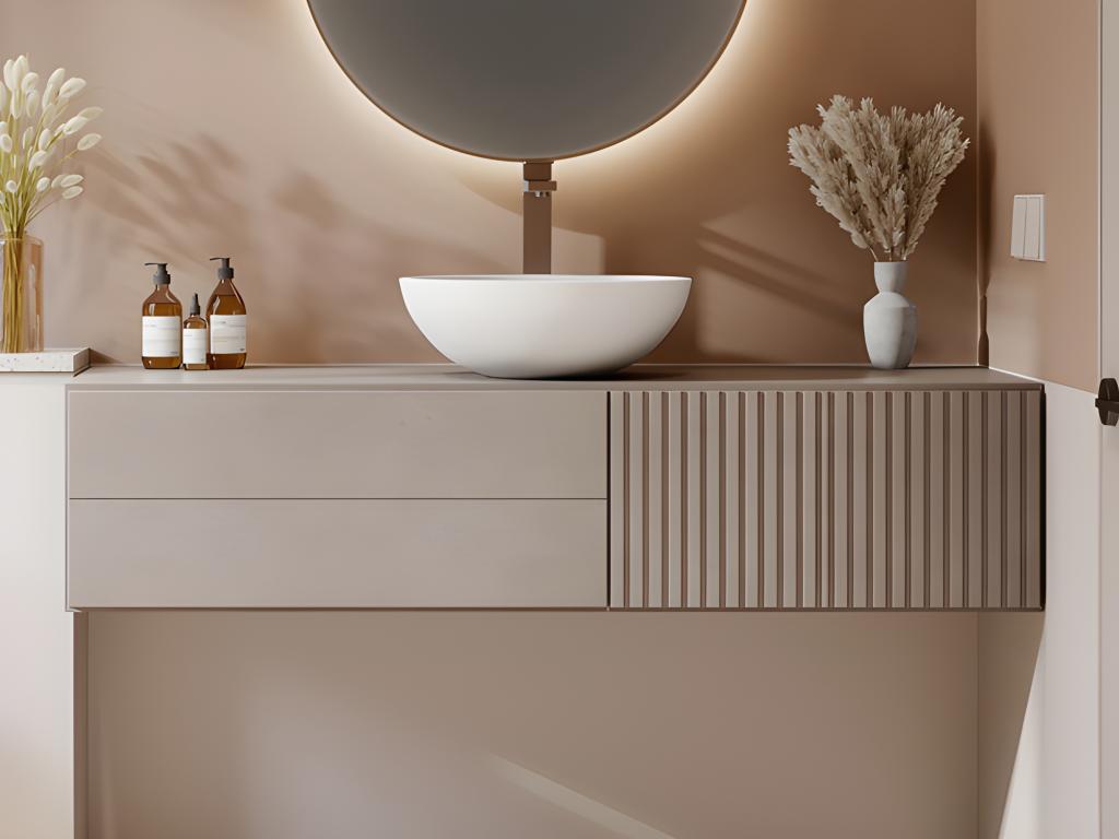 Vasque de salle de bain ronde en surface solide - 40 cm - Blanc - Calmetop 47290GKNW