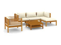 Salon de jardin 6 pcs avec coussin crème Bois d'Calmetop solide 6 69827MJBI