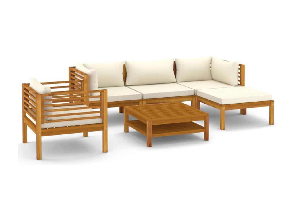 Salon de jardin 6 pcs avec coussin crème Bois d'Calmetop solide 6 69827MJBI