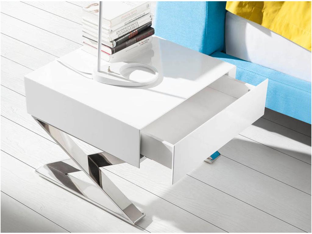 Chevet design 1 tiroir bois laqué et acier chromé Nidchicshop-Couleur Soufre 30430DUKI