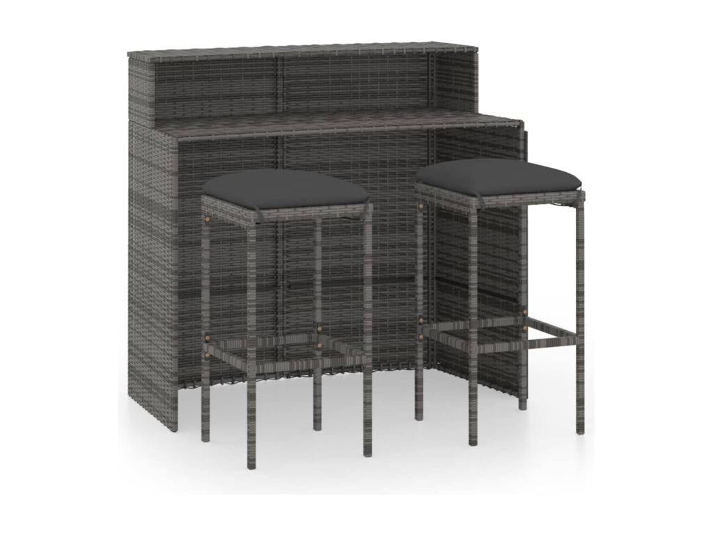 Ensemble de bar de jardin avec coussins 3 pcs Gris 39958WJVS