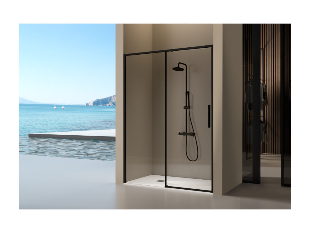 Paroi de douche fixe porte coulissante Nidchicshop noir mat 117-119,6 cm 86179PQBI