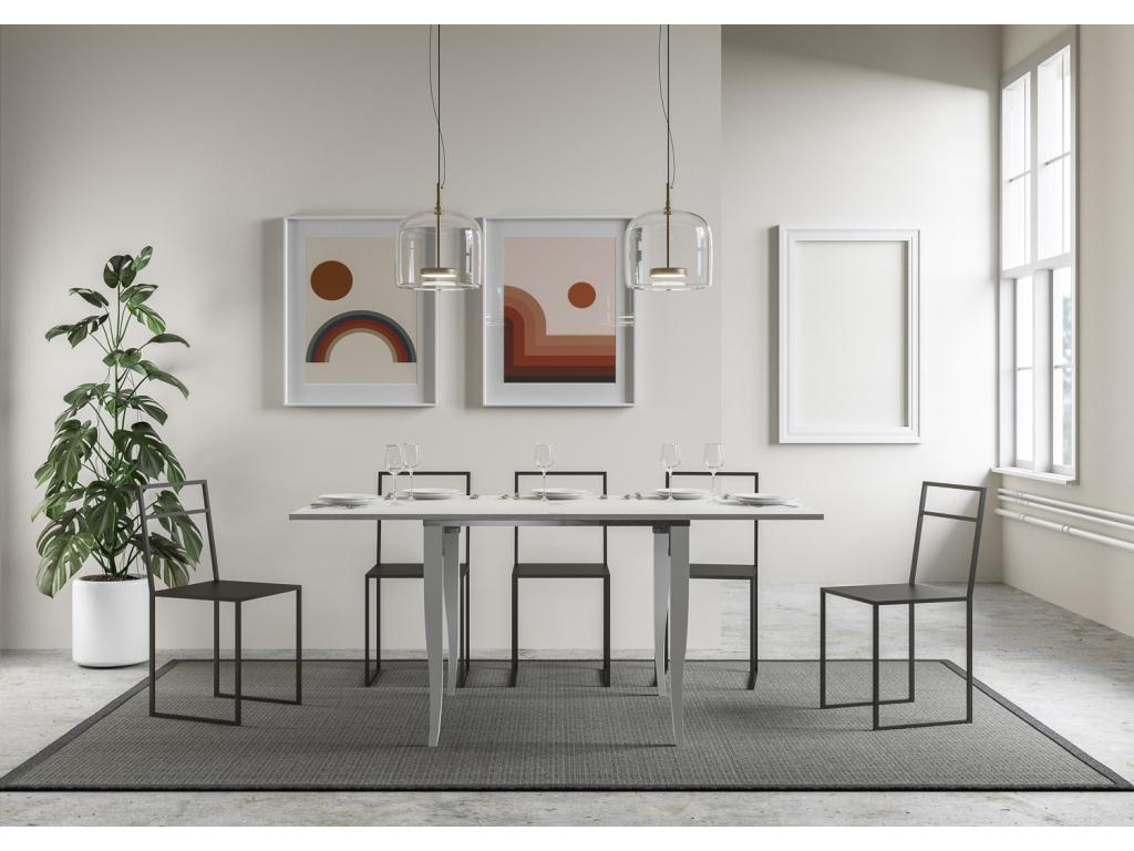 Table portefeuille extensible 90x90/180 cm Calmetop Frêne Blanc cadre gris 61061JIHY