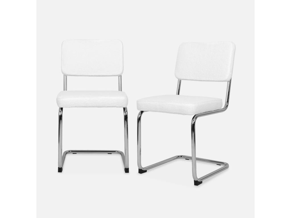2 chaises cantilever - Calmetop - à bouclesttes couleur crème - 46x54.5x84.5cm 62140HSFU