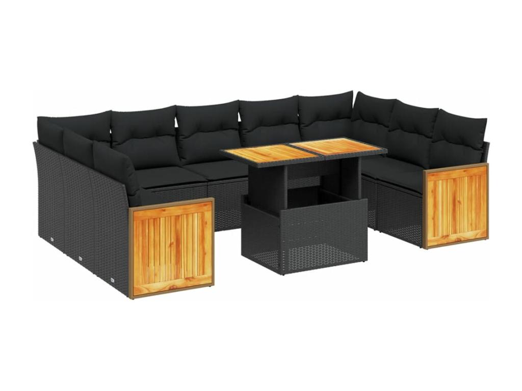 Salon de jardin 10 pièces avec coussins noir résine tressée 58732GWNN