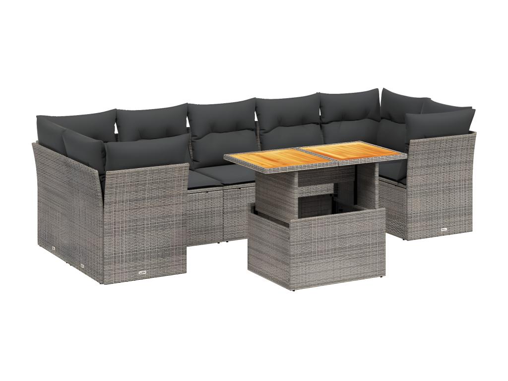 Salon de jardin 8 pièces avec coussins gris résine tressée 49782FEUN