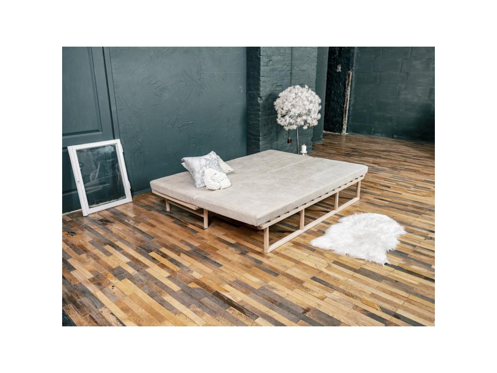 Canapé Lit Convertible Design en Tissu Beige et Bois Gris cendré 13791RFRO