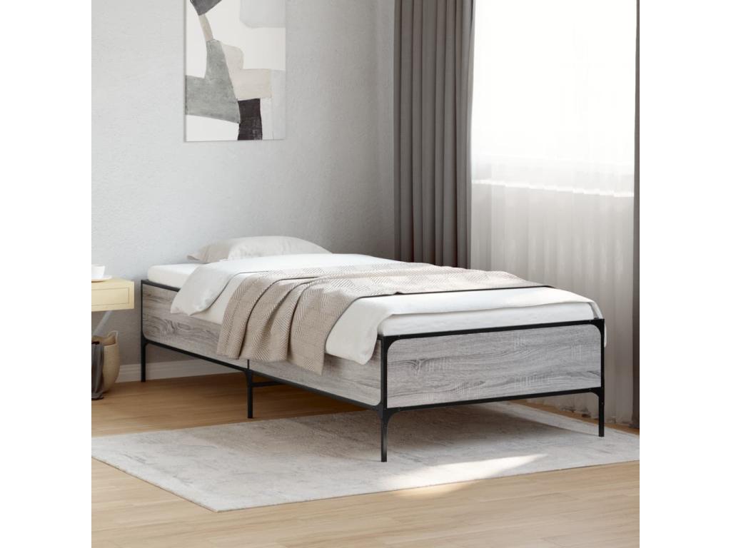 Cadre de lit Calmetop gris 90x190 bois d'ingénierie et métal 70484IXEC