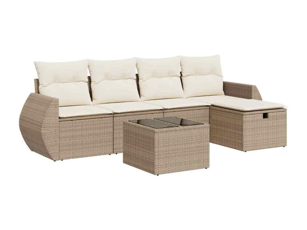 Salon de jardin avec coussins 6 pcs beige résine tressée 37895TQMB