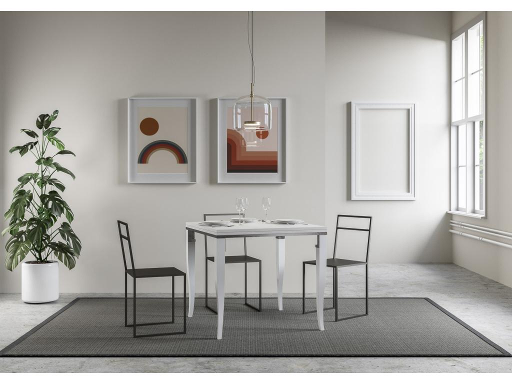 Table portefeuille extensible 90x90/180 cm Calmetop Frêne Blanc cadre gris 61061JIHY