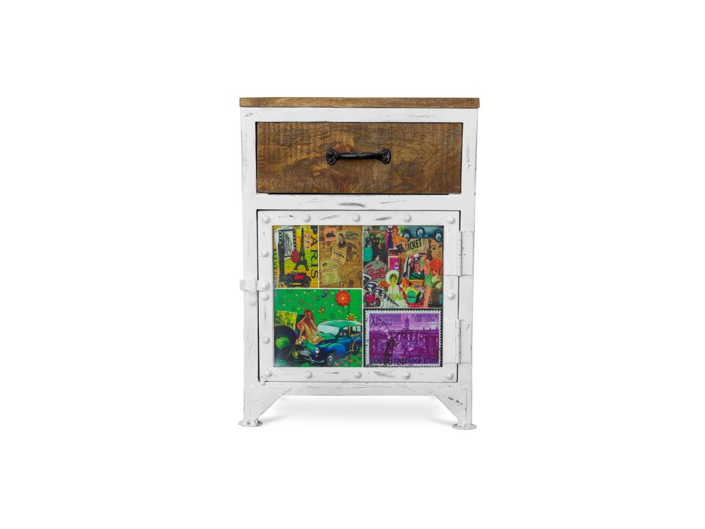 Table de nuit imprimée - Bois - Calmetop Blanc 60647LSNV