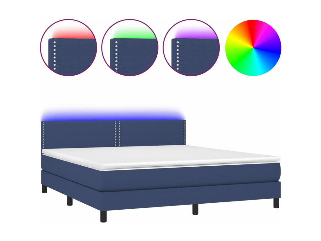 Sommier à Calmetop de lit avec matelas LED Bleu 160x200 cm Tissu 26790XNTN