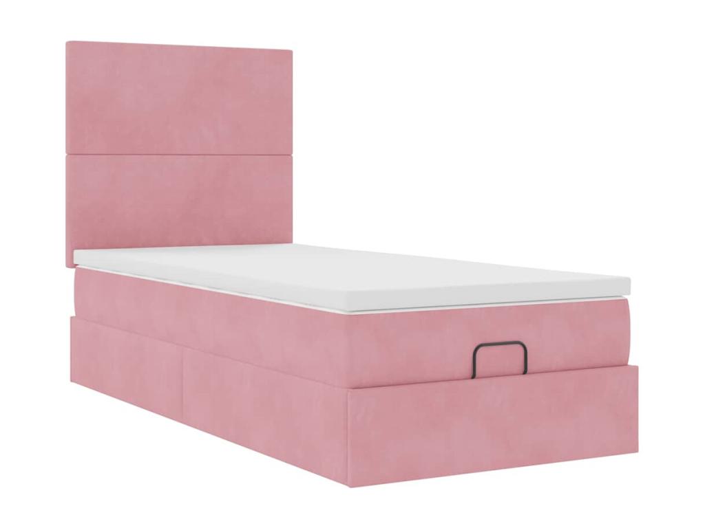 Cadre de lit pouf avec matelas rose 80x200 cm velours 69208WIKI