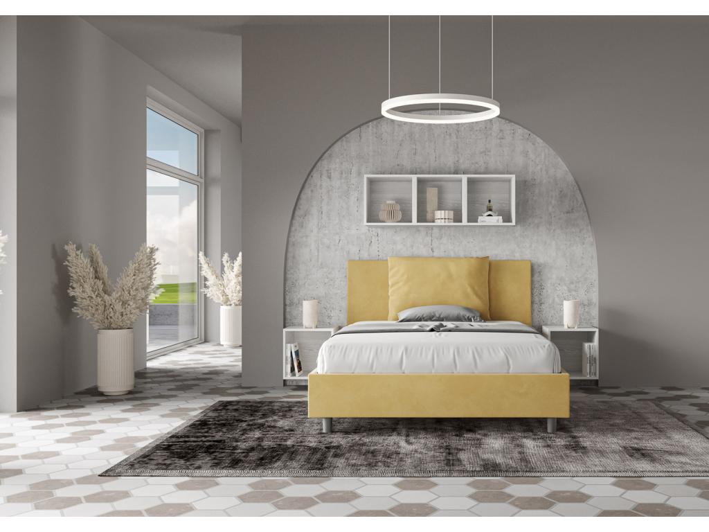 Lit double coffre rembourré 140x200 microfibre ocre Artvivrestore 33325UGQD