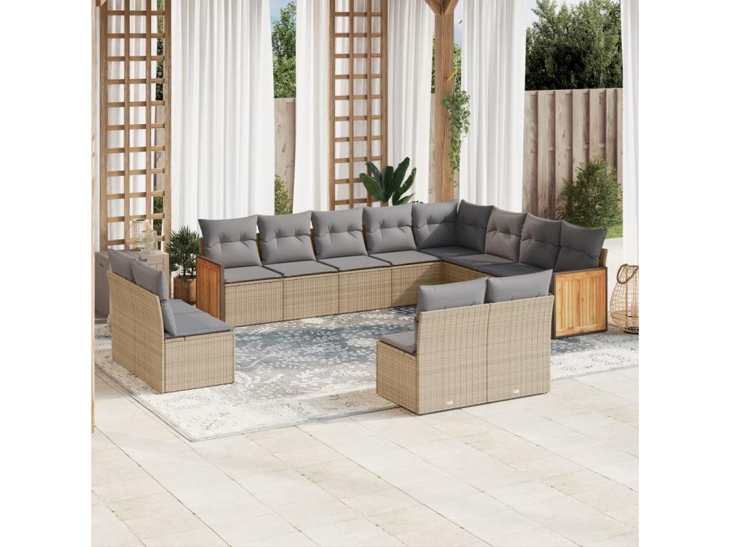 Salon de jardin avec coussins 12 pcs beige résine tressée 90598WNUF