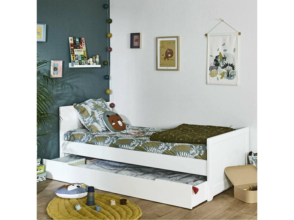 Lit avec tiroir 90x190 cm bois massif blanc Nidchicshop 07875AZLM