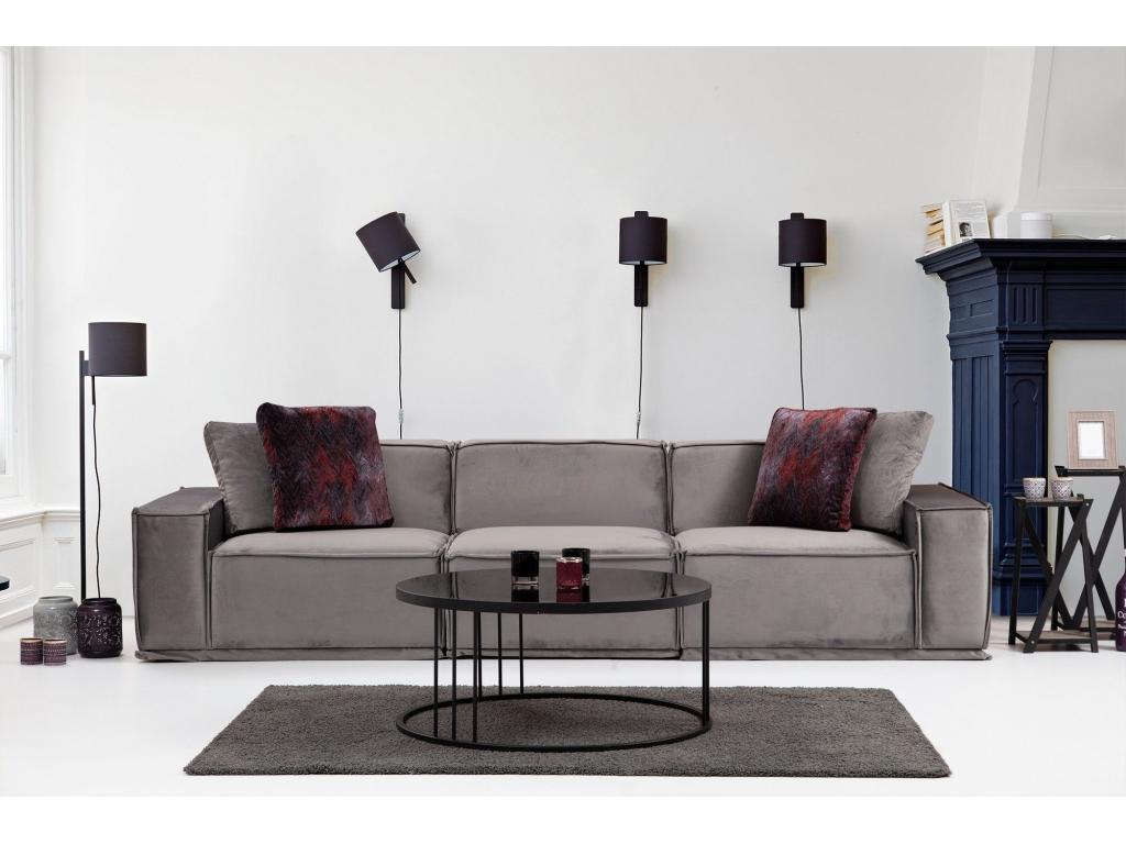 Canapé modulable 3 places avec 2 coussins Artvivrestore Bois massif et Tissu Gris 47077FZJL