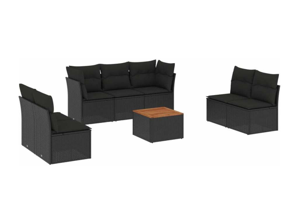 Salon de jardin 8 pcs avec coussins noir résine tressée 27801JXZU