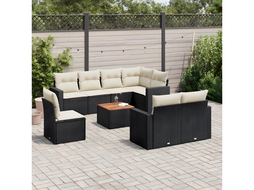 Salon de jardin 9 pcs avec coussins noir résine tressée 86475MOUD
