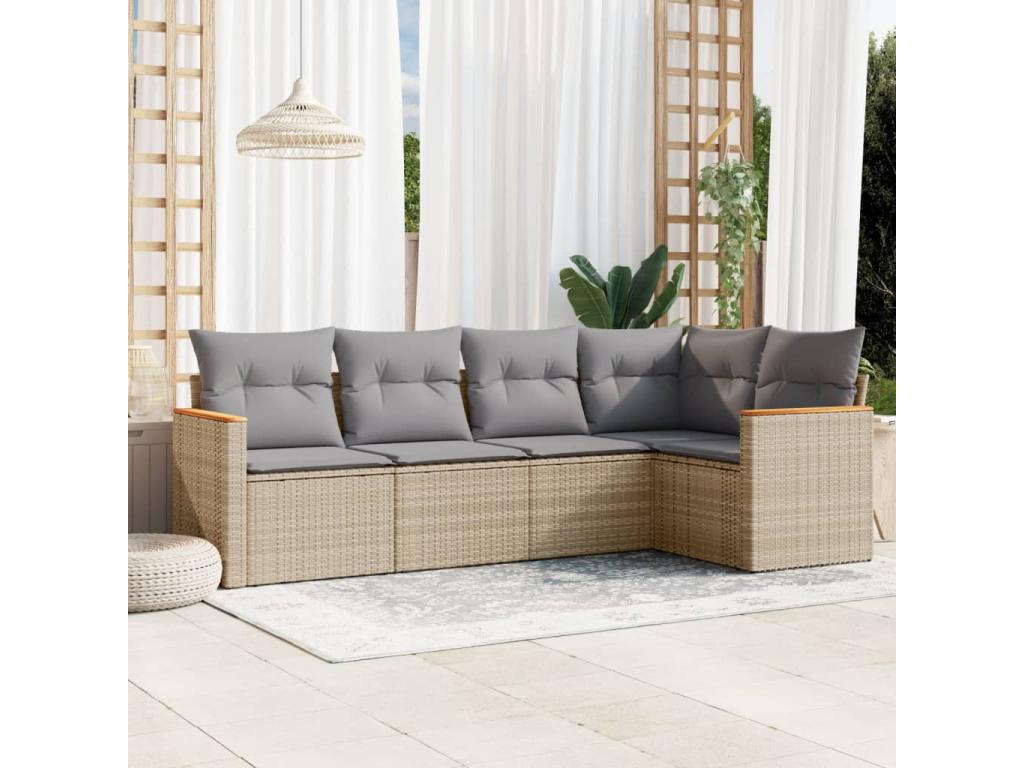 Salon de jardin avec coussins 5 pcs beige résine tressée 57384HLJP