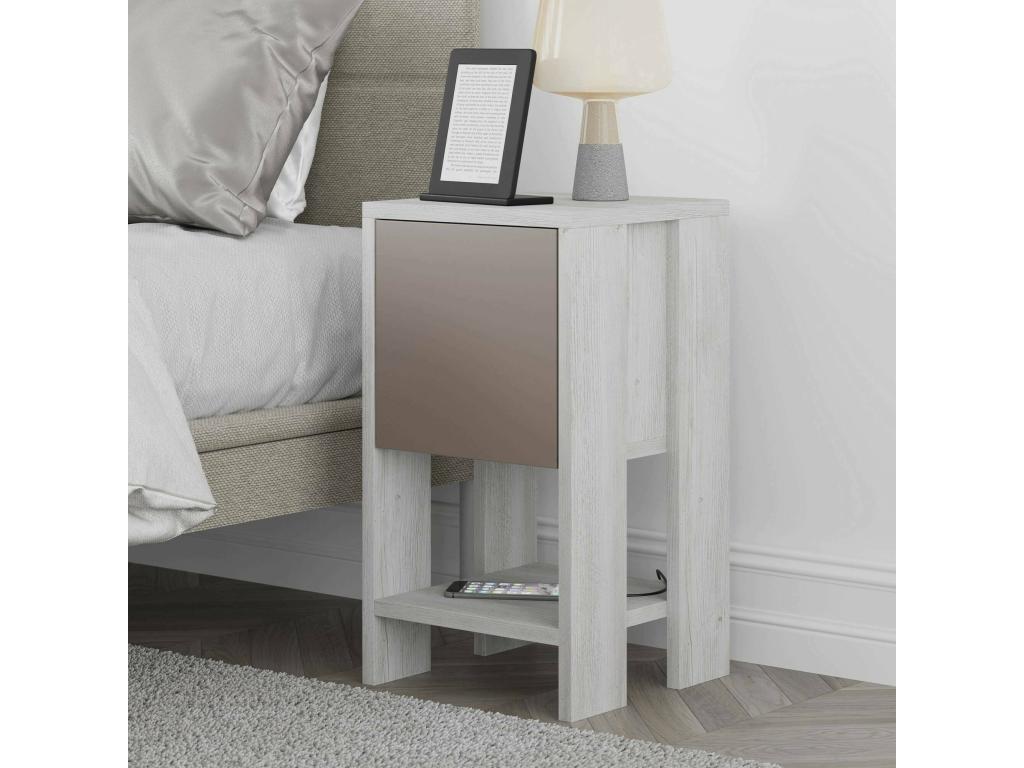 Chevet Calmetop Commode basse Table de nuit Étagère de chevet 30x30h55 cm Blanc et Calmetop 11124FVST