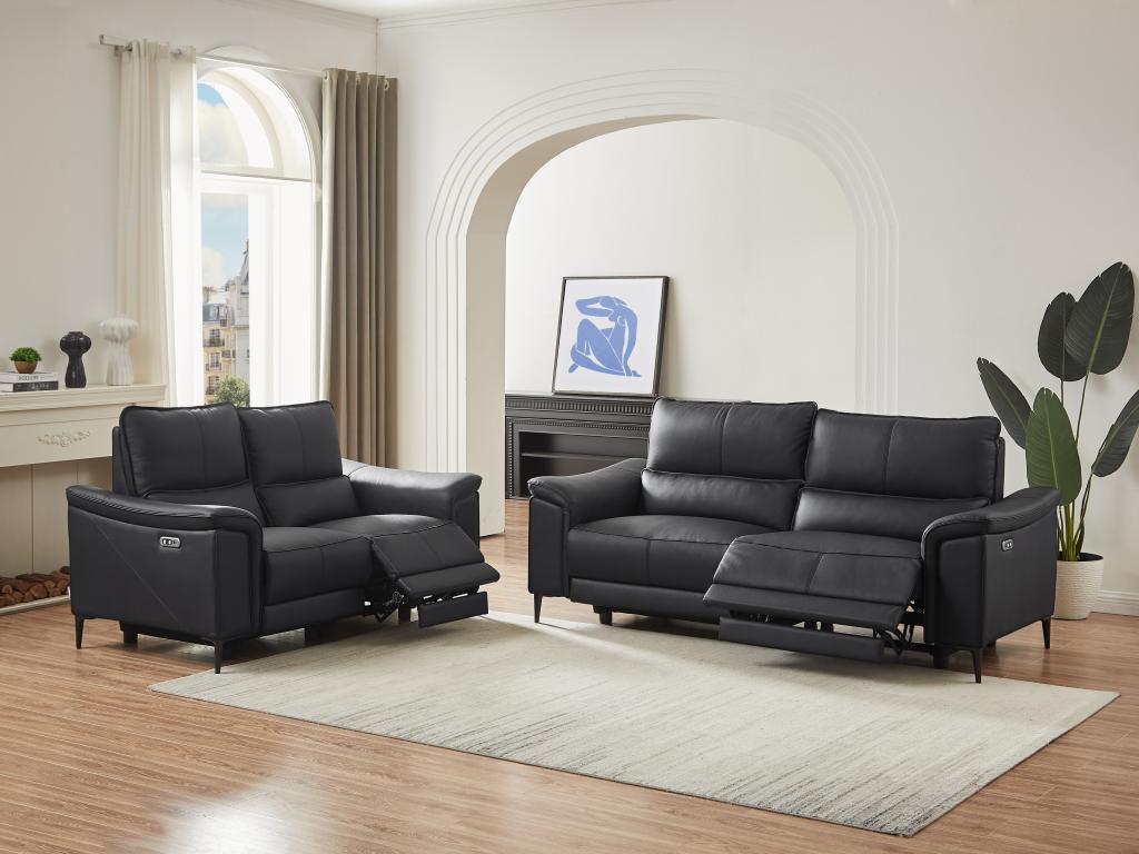 Canapé 3 places Calmetop électrique en cuir de vachette noir Calmetop 89984HJWS