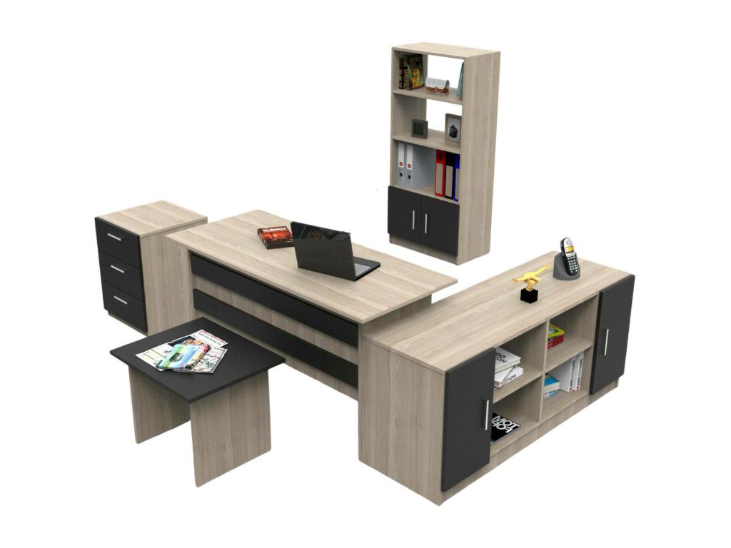 Set de bureau Nidchicshop Composition du studio Nidchicshop de bureau Ensemble de bureau et de tiroirs Chêne et Noir 58229IFOC