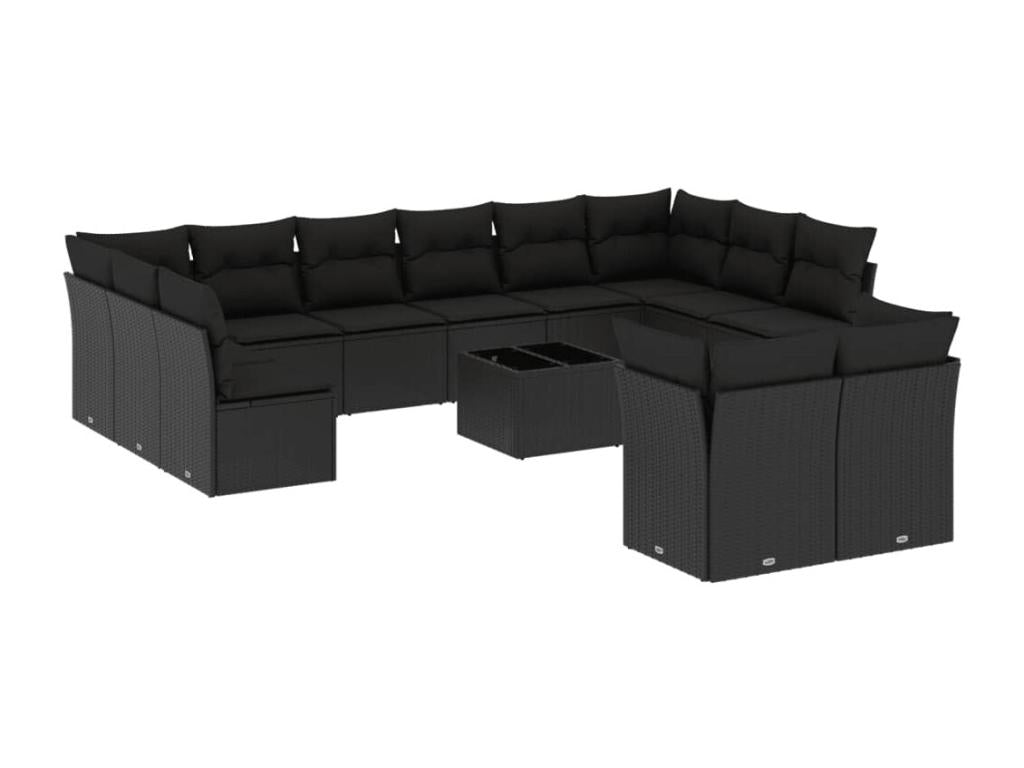 Salon de jardin avec coussins 13 pcs noir résine tressée 06644XKAA