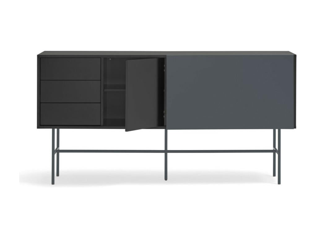 Calmetop - Buffet avec porte coulissante en bois L180cm - Gris et noir 61642ASCN