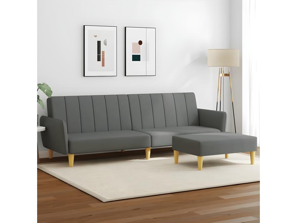 Canapé-lit à 2 places avec repos-pied gris foncé tissu 65283AHFX
