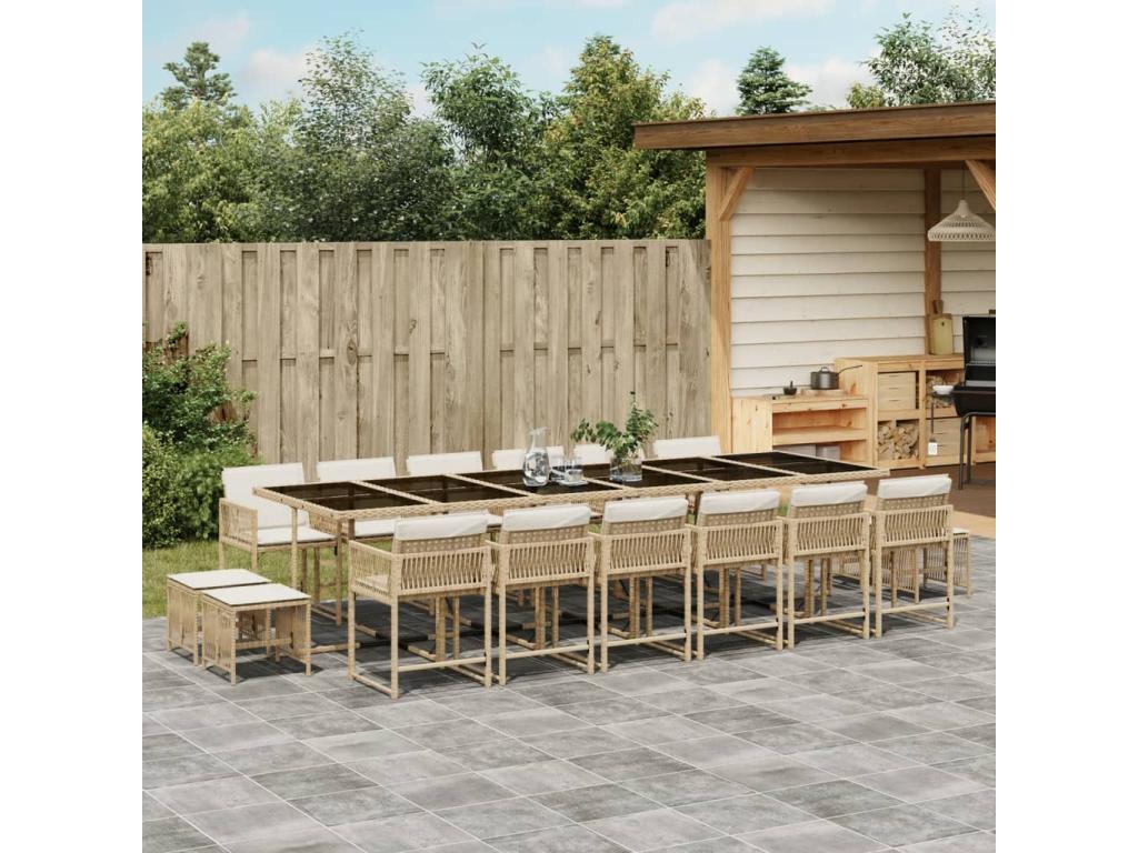 Ensemble à manger de jardin et coussins 17 pièces beige 46908RLRE