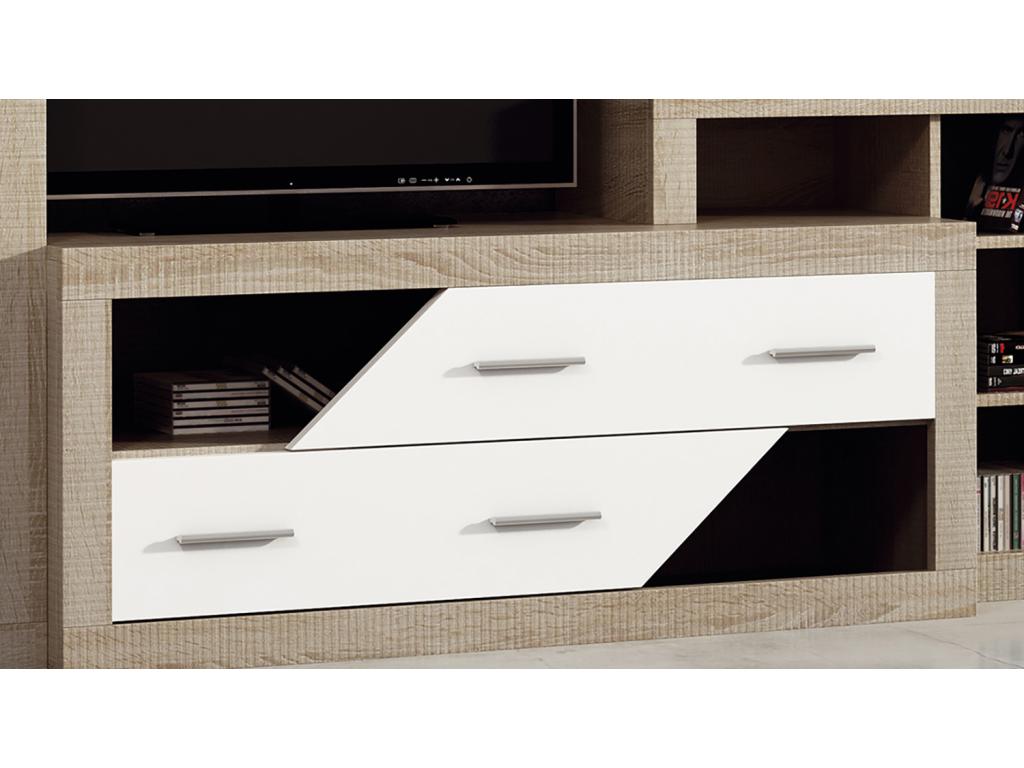 Meuble TV 2 tiroirs coloris chêne Nidchicshop blanc - Longueur 130 x profondeur 41.4 x hauteur 50 cm 18724SPHU