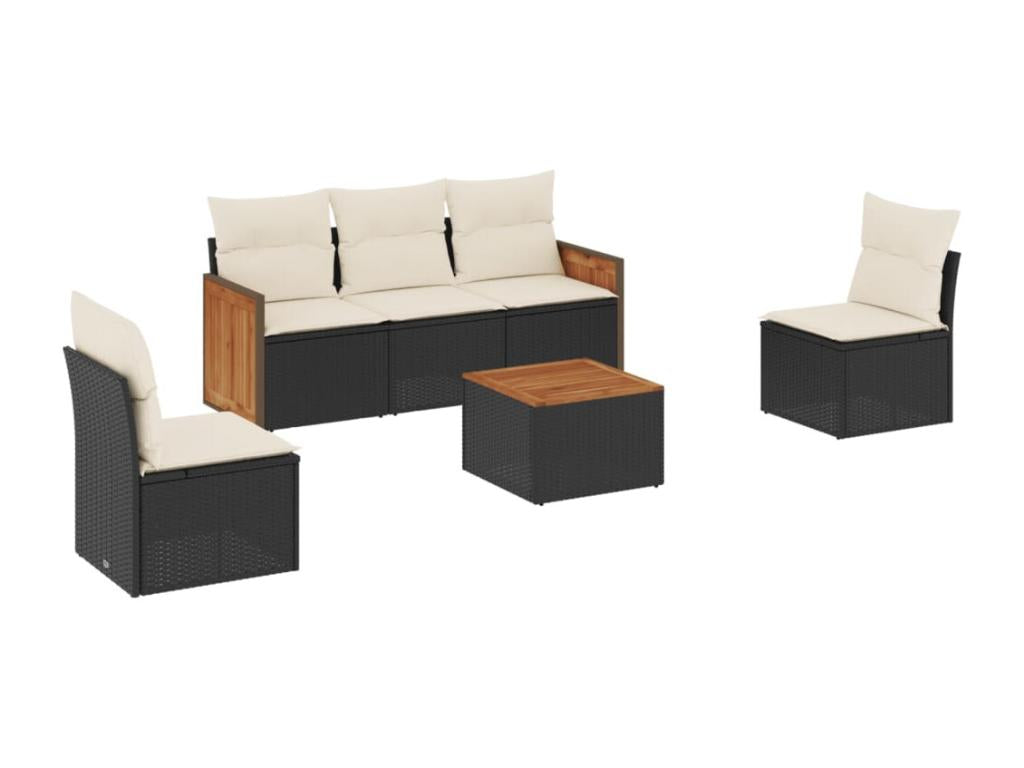 Salon de jardin 6 pcs avec coussins noir résine tressée 81179DRLV