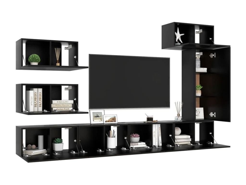 Ensemble de meubles TV 8 pcs Noir Bois d'ingénierie 12305XRVP