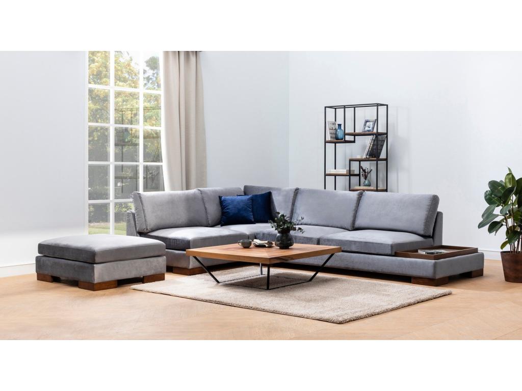 Canapé d'angle gauche avec pouf Calmetop Velours Gris foncé 83061NQVL